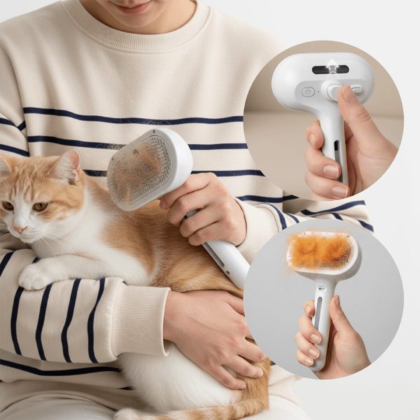 Fur Sweep™ 2026 Foldable Steam Brush – 2-in-1 Pet Grooming & Deep Cleaning Tool